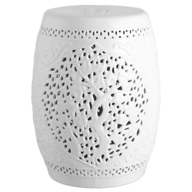 Tree of Life Ceramic Garden Stool - White