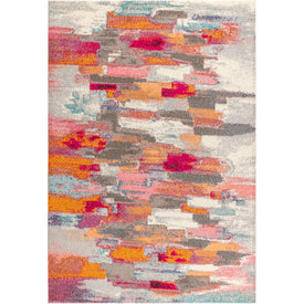 Contemporary POP Modern Abstract Brushstroke 72"L x 48"W Area Rug - Ivory/Pink