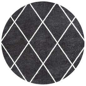 Cole Minimalist Diamond Trellis 63"L x 63"W Round Area Rug - Black/White