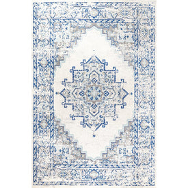 Inigo Cottage Medallion 120"L x 93"W Area Rug - Blue/Gray