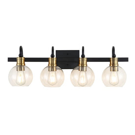 Marais Four-Light Bathroom Vanity Fixture - Black and Brass Gold