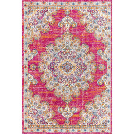 Bohemian Flair Boho Vintage Medallion 60"L x 36"W Area Rug - Pink/Cream