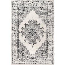 Inigo Cottage Medallion 72"L x 48"W Area Rug - Dark Gray/Cream