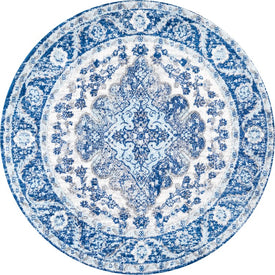 Bohemian Flair Boho Vintage Medallion 63"L x 63"W Round Area Rug - Cream/Blue
