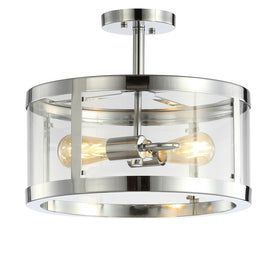 Herndon Two-Light Semi-Flush Mount Ceiling Fixture - Chrome and Clear