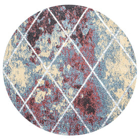 Cole Minimalist Diamond Trellis 63"L x 63"W Round Area Rug - Multi/White