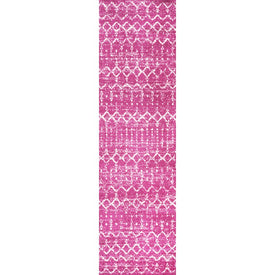 Moroccan Hype Boho Vintage Diamond 96"L x 27"W Runner Rug - Fuchsia/Ivory
