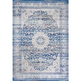 Scala Ornate Bohemian Medallion 72"L x 48"W Area Rug - Blue/Dark Gray