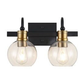 Marais Two-Light Bathroom Vanity Fixture - Black and Brass Gold