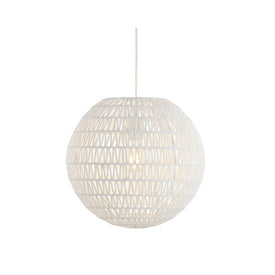 Luna Single-Light Woven Rattan Orb Pendant - White