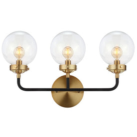 Caleb Three-Light Bathroom Vanity Fixture - Black and Brass Gold