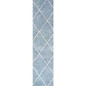 Cole Minimalist Diamond Trellis 120"L x 24"W Runner Rug - Light Blue/White