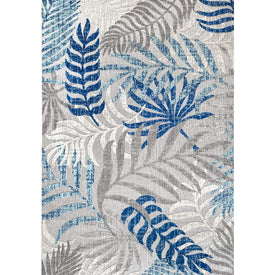 Tropics Palm Leaves 120"L x 93"W Indoor/Outdoor Area Rug - Gray/Blue