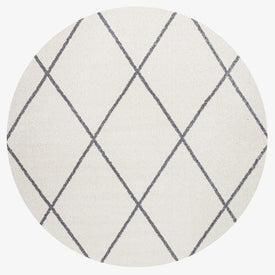 Cole Minimalist Diamond Trellis 63"L x 63"W Round Area Rug - White/Gray