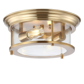 Lauren Two-Light LED Flush Mount Ceiling Fixture - Brass Gold and Clear