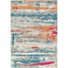 Contemporary POP Modern Abstract Brushstroke 60"L x 36"W Area Rug - Cream/Blue
