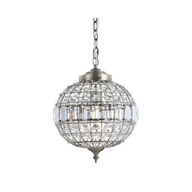 Georgina 12" Single-Light Crystal Globe Pendant - Antique Brass and Clear