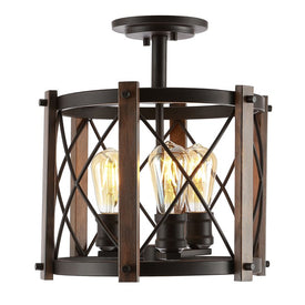 Ferme Three-Light LED Semi-Flush Mount Ceiling Fixture - Oil Rubbed Bronze and Brown