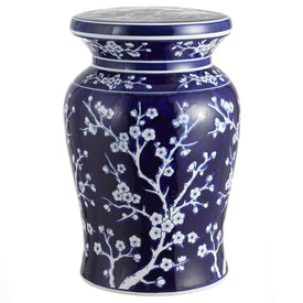 Cherry Blossom Ceramic Garden Stool - Navy and White
