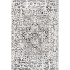 Denia Ornate Geometric Medallion 120"L x 93"W Area Rug - Dark Gray