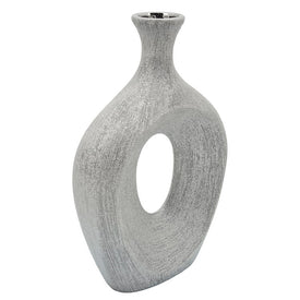 13" Beaded Cut-Out Oval Ceramic Vase - Silver