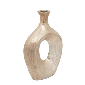 13" Scratched Cut-Out Oval Ceramic Vase - Champagne