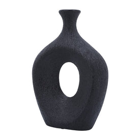 13" Beaded Cut-Out Oval Ceramic Vase - Black