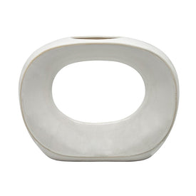 11" Oval Cut-Out Ceramic Vase - White