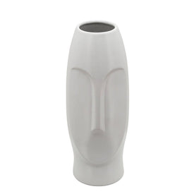 14" Ceramic Face Vase - White
