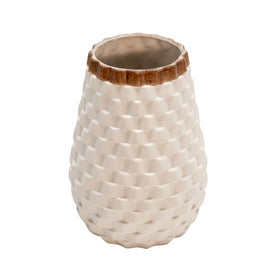 9" Basketweave Textured Ceramic Vase - White