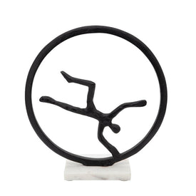 14" Cartwheeling Man on A Loop Sculpture - Black