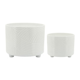 10"/12" Abstract Swirls Footed Ceramic Planters Set of 2 - White