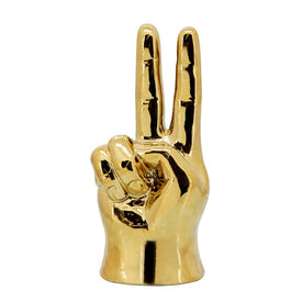 8" Peace Sign Hand Ceramic Sculpture - Gold