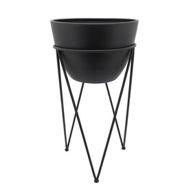 14" Metal Planter in Stand - Black