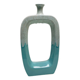 18" Ceramic Vase with Cut-Out Center - White/Aqua