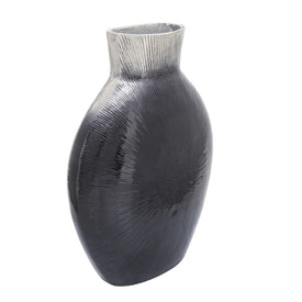 16" Ribbed Metal Two-Tone Vase - Black