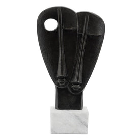 17" Metal Mask Sculpture on Marble Base - Bronze