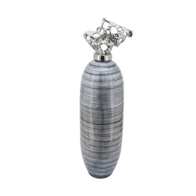 34" Glass Vase with Abstract Aluminum Lid - Brown