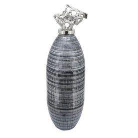 41" Glass Vase with Abstract Aluminum Lid - Brown
