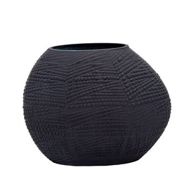 8" Glass Textured Vase - Black