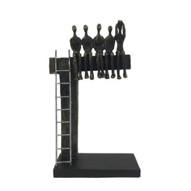Polyresin People on Ledge Sculpture - Bronze