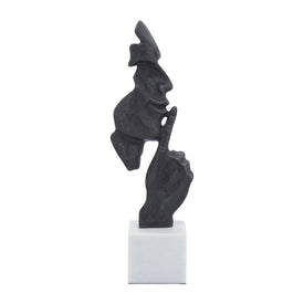 16" Metal Silence Man Sculpture on Marble Base - Bronze