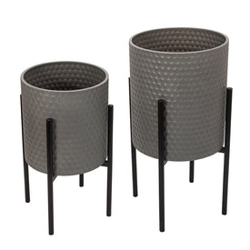 Honeycomb Planters on Metal Stands Set of 2 - Gray/Black