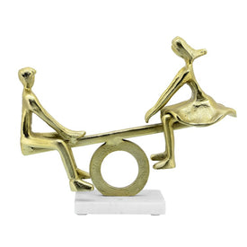 17" Metal Couple on See-Saw Sculpture on Marble Base- Gold