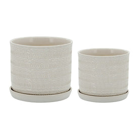 Tribal Planters with Saucers Set of 2 - White