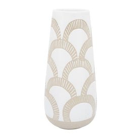 15" Aztec Arches Ceramic Vase - White