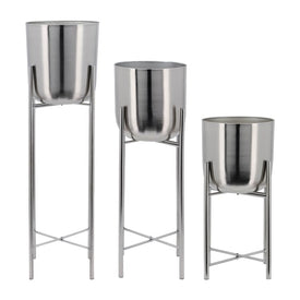 Tall Metal Planters on Stands Set of 3 - Silver