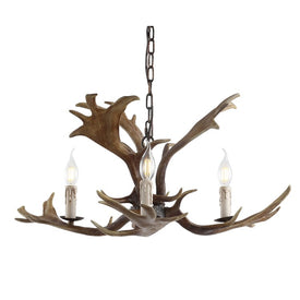 Eldora 27" Three-Light Resin Antler Chandelier - Brown