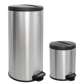 Oscar Round 8-Gallon Step-Open Trash Can - Stainless Steel and Black