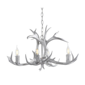 Eldora 26" Four-Light Resin Antler Chandelier - Silver